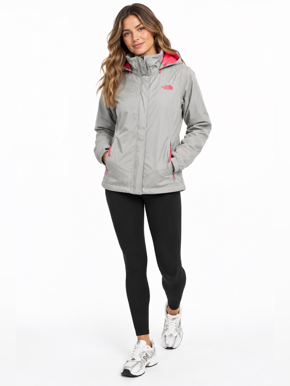 The North Face Women's Gray with Pink DryVent Hooded Rain Jacket Size Medium
